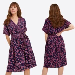 NWT Draper James Navy Cherry Blossom Miranda Faux Wrap Dress